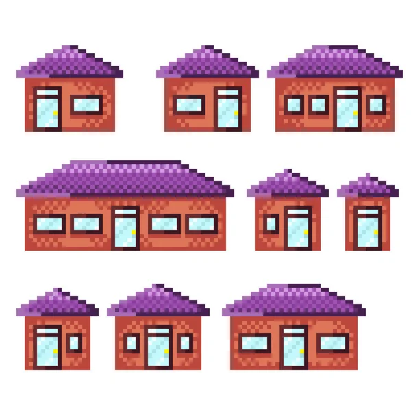 Antigua Casa Pixel Art Set Ilustración Vectorial — Vector de stock