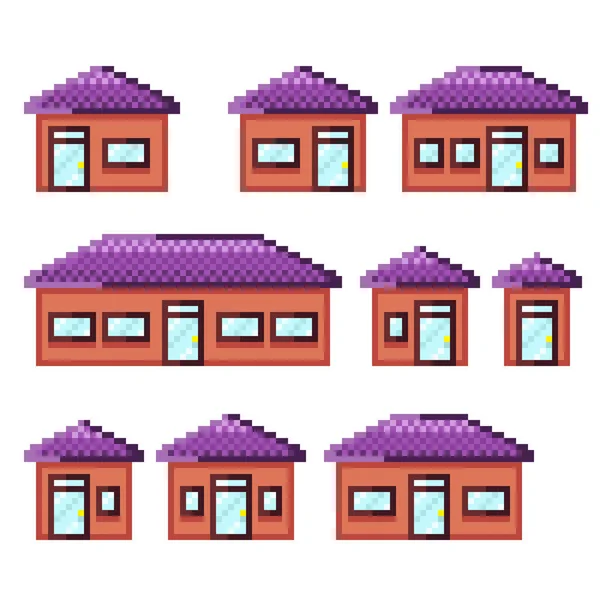 Set Disegni Pixel Della Casa Illustrazione Vettoriale — Vettoriale Stock