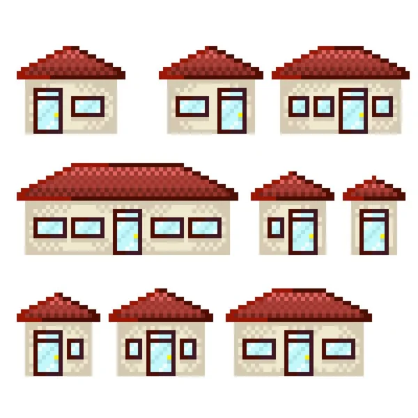 Παλιό Σπίτι Pixel Art Set Εικονογράφηση Διανύσματος — Διανυσματικό Αρχείο