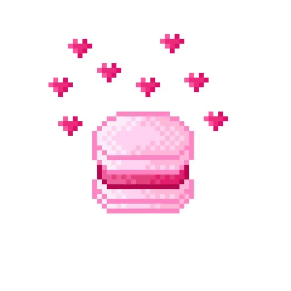 Macaron Pixel Art Macaronovy Kreslené Filmy Vektorová Ilustrace Valentýn — Stockový vektor