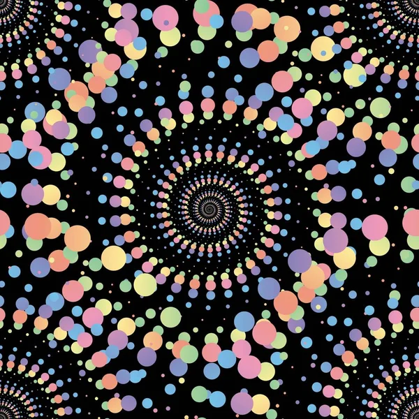 Rainbow Pastel Abstract Mandala Halftone Seamless Pattern Black Background Vector — Stok Vektör