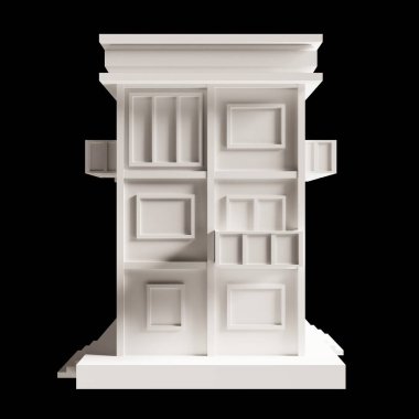 Beyaz bina ya da modern tarz 3 katlı ev modeli. Mimari, düşük polyester kenar 3D görüntüleme. 