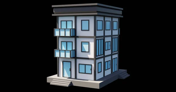 建物やモダンなスタイルの3階建ての家 アーキテクチャ 低ポリパースペクティブ3Dレンダリング — ストック写真