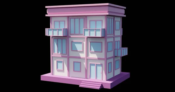 Building Modern Sweet Style Floor House Architecture Low Poly Perspective — Stock Photo, Image