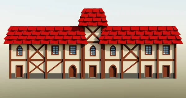 Mittelalterliches Rotes Dach Stöckige Schule Rendering Fantasy Building Illustration Frontarchitektur — Stockfoto