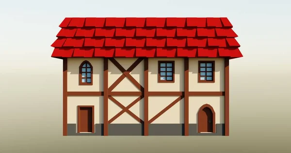 Techo Rojo Medieval Casa Pisos Renderizado Ilustración Del Edificio Fantasía — Foto de Stock