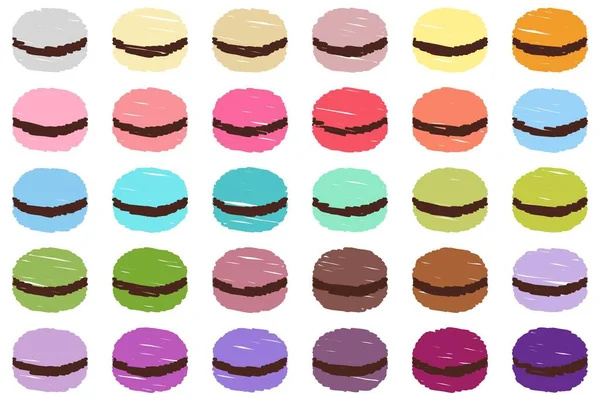 Hand Drawn Macarons Colorful Chalk Set White Background — Stock Vector