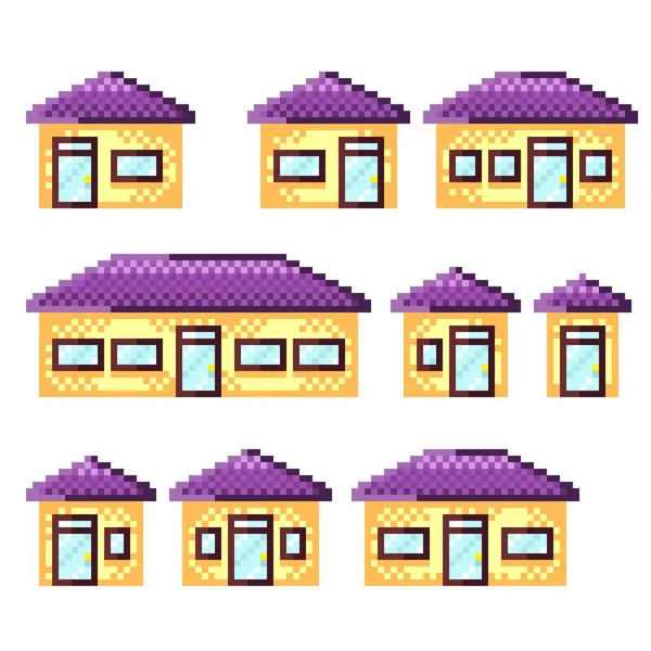 Old House Pixel Art Set Vector Illustration — Stock Vector