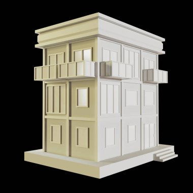 Beyaz Saray, modern tarz, 3 katlı model. Kağıttan yapılmış mimari, düşük polimer perspektifli 3D görüntüleme.