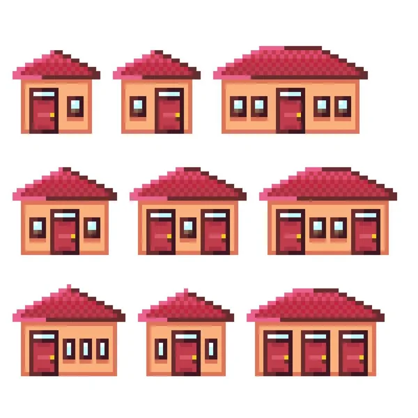 Conjunto Arte Pixel Casa Ilustração Vetorial —  Vetores de Stock