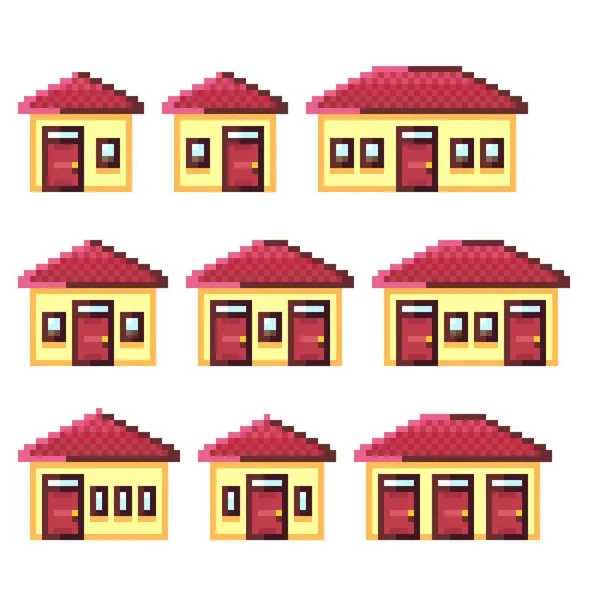 House Pixel Art Set Vector Illustration — Stock Vector