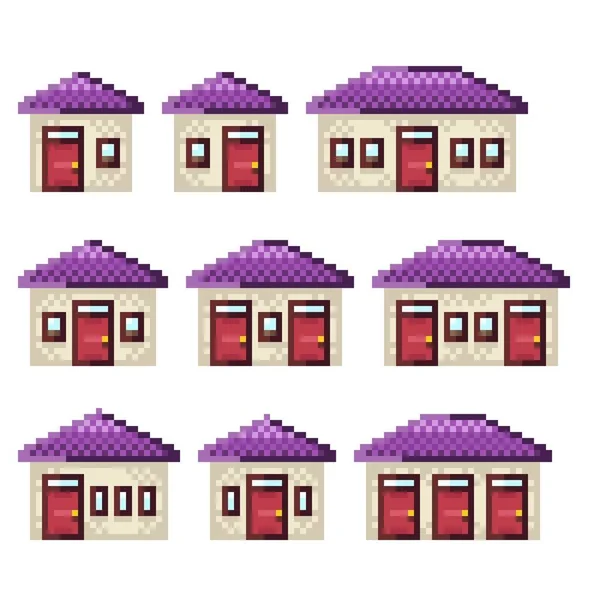 Vieille Maison Pixel Art Set Illustration Vectorielle — Image vectorielle