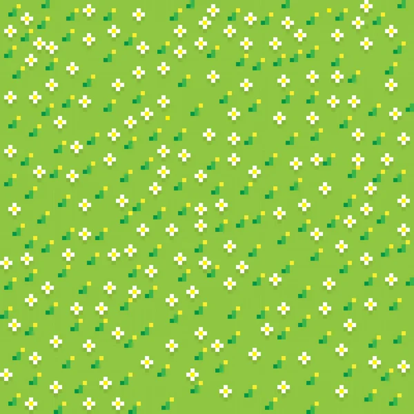 Fond Pixel Art Herbe Jardin Fleurs — Image vectorielle
