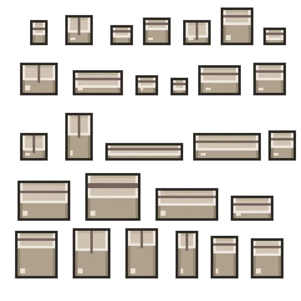 Kartons Für Den Transport Pixel Art Box Set Pixelkunst Vektorillustration — Stockvektor