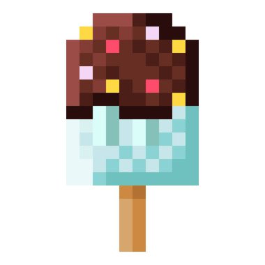 Çikolata kaplı dondurma çubuklarının pikseli. Vektör illüstrasyonu.