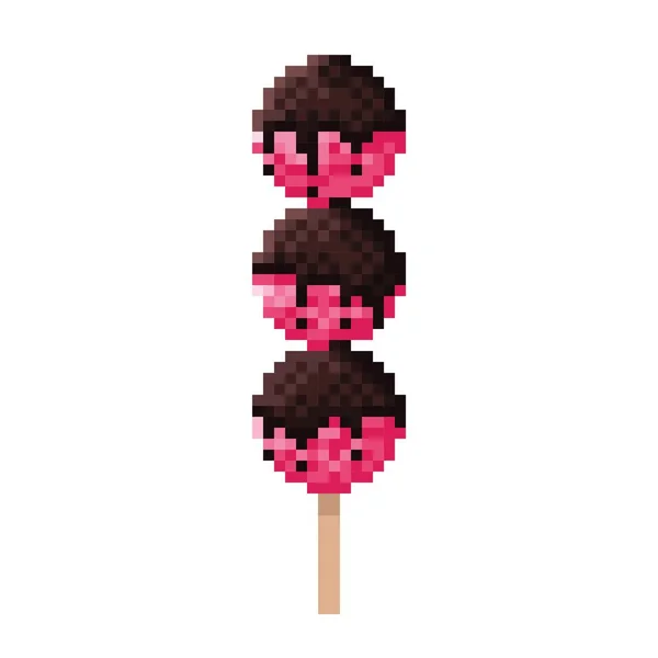 Strawberry Ice Cream Coated Chocolate Pixel Art Vector Illustration — Stock Vector