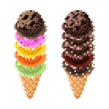 Dondurma külahı pikseli resim seti. Vektör illüstrasyonu.