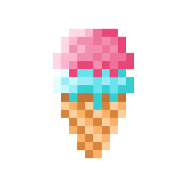 Colorido Helado Cono Pixel Art Ilustración Vectorial — Vector de stock