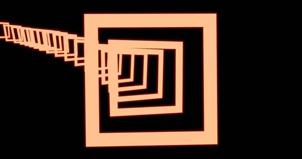 Orange neon line square wormhole path on black background. 3d rendering.
