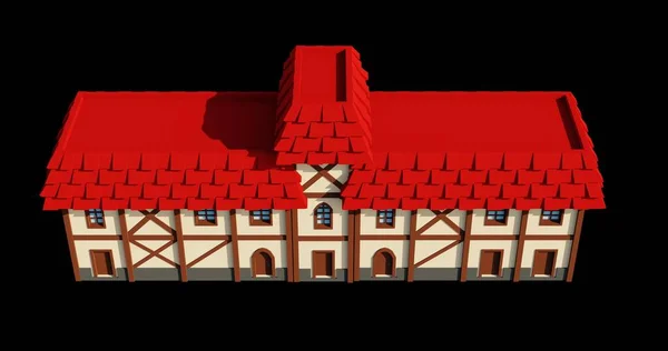 Medieval Red Roof Floor School Rendering Fantasy Building Illustration Top — Stock Photo, Image