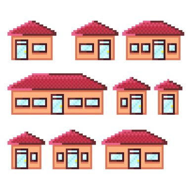 Ev pikseli sanat seti. Vektör illüstrasyonu.