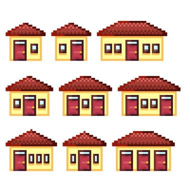 Ev pikseli sanat seti. Vektör illüstrasyonu.