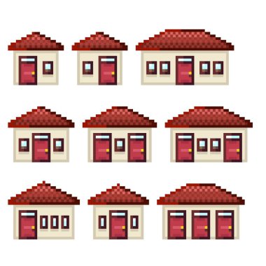 Ev pikseli sanat seti. Vektör illüstrasyonu.