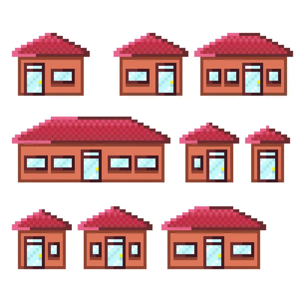 Haus Pixel Art Set Vektorillustration — Stockvektor