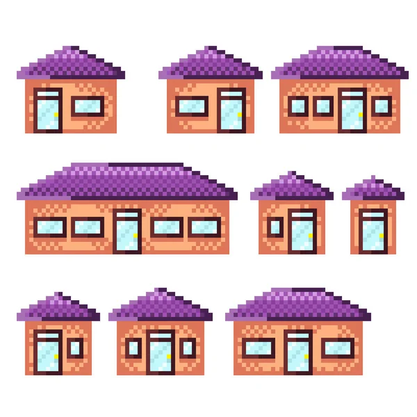 Vieille Maison Pixel Art Set Illustration Vectorielle — Image vectorielle