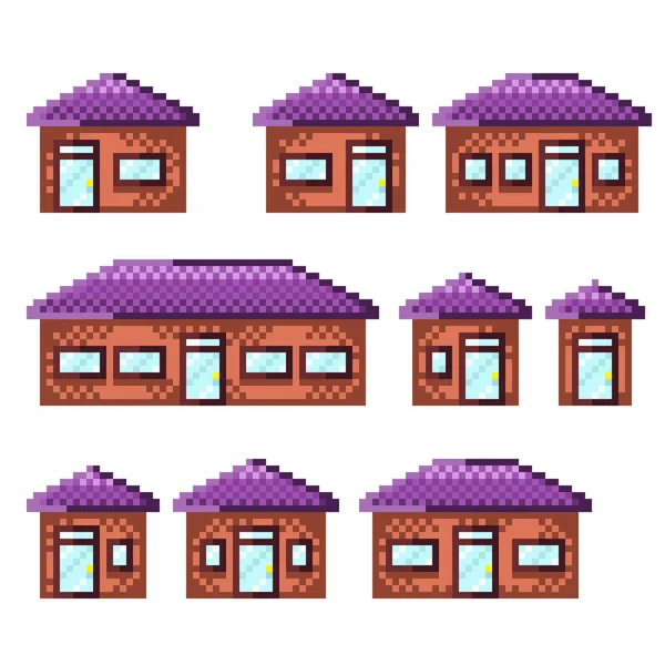 Vieille Maison Pixel Art Set Illustration Vectorielle — Image vectorielle