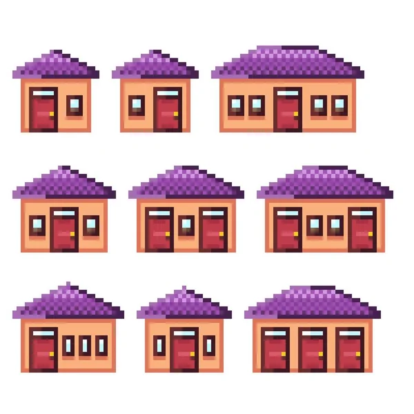 Haus Pixel Art Set Vektorillustration — Stockvektor