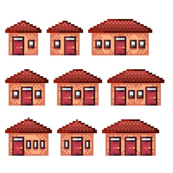 Vieille Maison Pixel Art Set Illustration Vectorielle — Image vectorielle