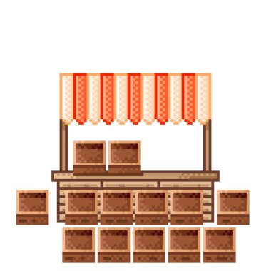 Sebze paneli piksel sanatı. Piyasa pikseli. Meyve ve sebze pazarı. Vektör illüstrasyonu.