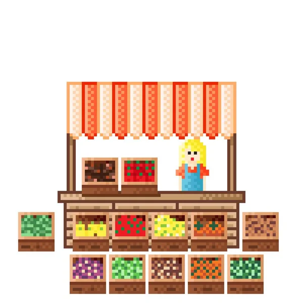 Овощная Панель Пиксельного Искусства Рыночное Пиксельное Искусство Фруктовый Овощной Рынок — стоковый вектор