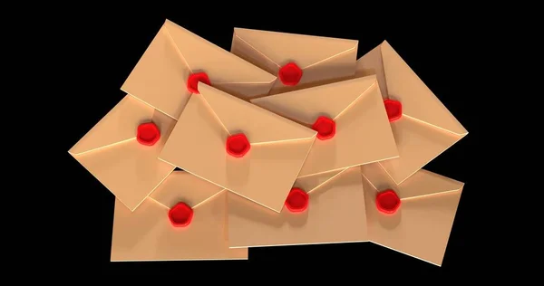 Ein Orangefarbener Briefstapel Mit Blauem Stempel Oder Wachssiegel Low Poly — Stockfoto