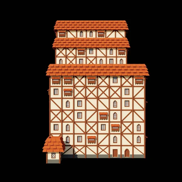 Средневековый Оранжевый Крыша Этажный Отель Рендеринга Иллюстрация Здания Фантазии Боковая — стоковое фото