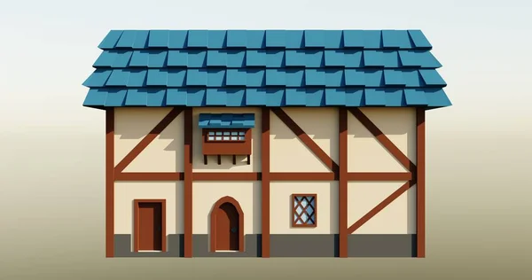 Techo Azul Medieval Casa Pisos Renderizado Ilustración Del Edificio Fantasía — Foto de Stock