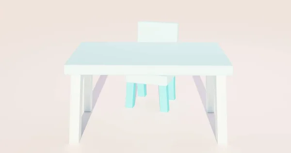 Μπλε Τραπέζι Και Καρέκλα Χαμηλή Πολυ Ουράνια Ατμόσφαιρα Απόδοση Έπιπλα — Φωτογραφία Αρχείου