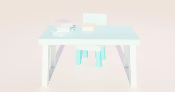 Niebieski Stół Krzesło Niski Poli Niebiańska Atmosfera Renderowanie Meble Przednie — Zdjęcie stockowe