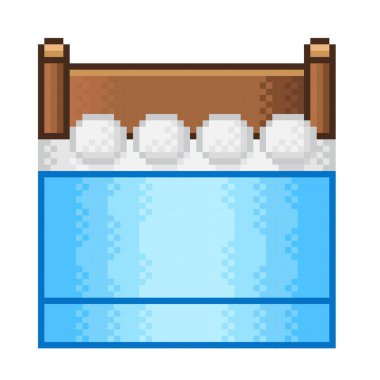 Mavi yatak pikseli. Vektör resmi. Yatak odası mobilyası.