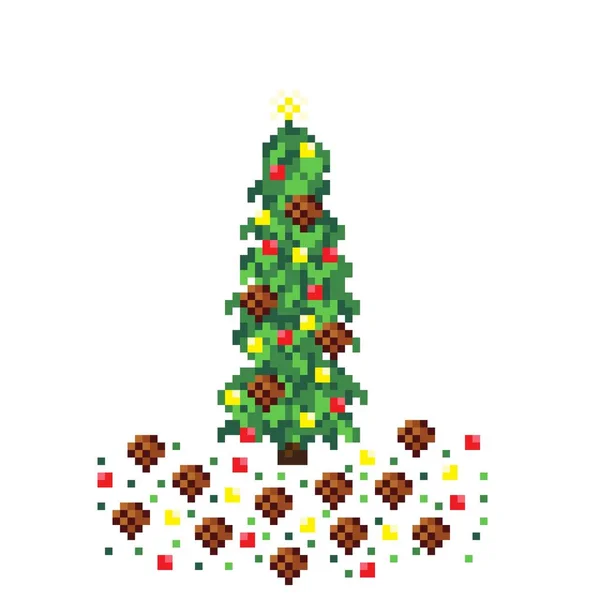 Christmas Tree Pixel Art Vector Illustration — Stock Vector