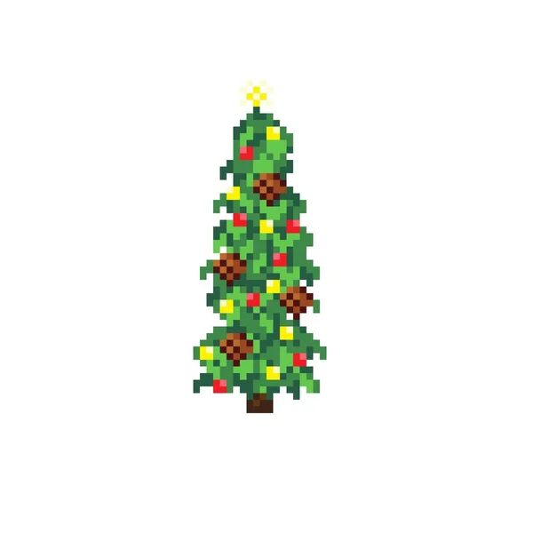 Christmas Tree Pixel Art Vector Illustration — Stock Vector