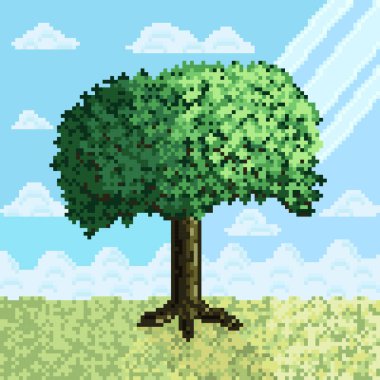 Ağaç pikseli sanatı. Vektör resmi. 