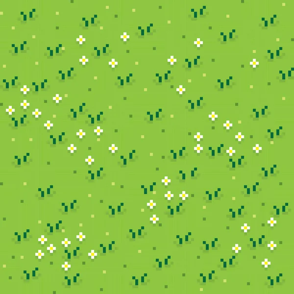 Grass Pixel Art Hintergrund Grasstruktur Pixel Art Vektor Blumengarten — Stockvektor