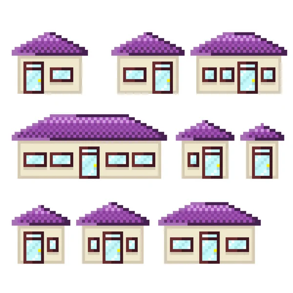 Casa Pixel Art Set Ilustración Vectorial — Vector de stock