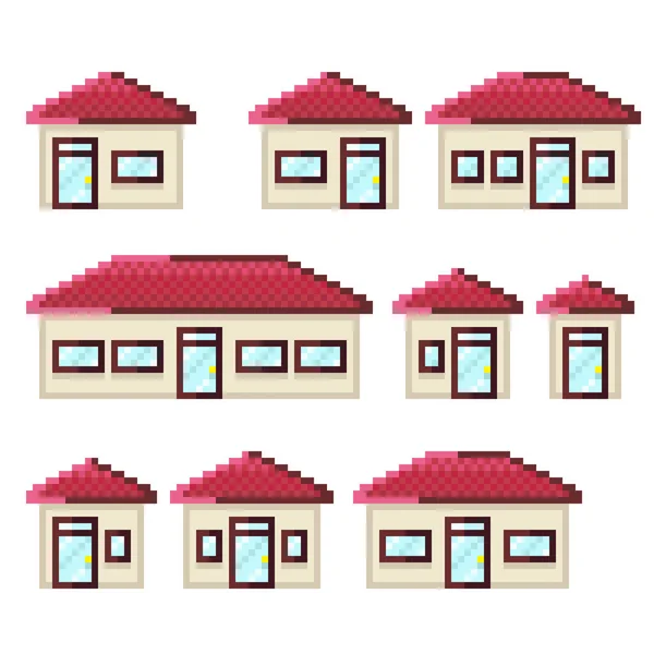 Huis Pixel Kunst Set Vectorillustratie — Stockvector