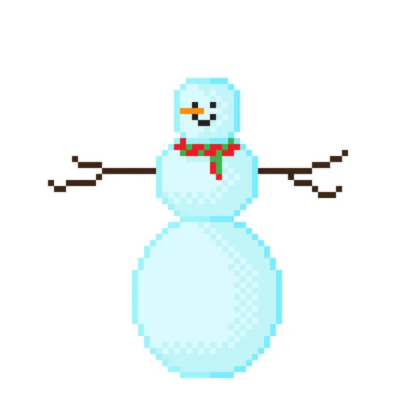 Pixel Art Bonhomme Neige Mignon Illustration Vectorielle Joyeux Noël — Image vectorielle