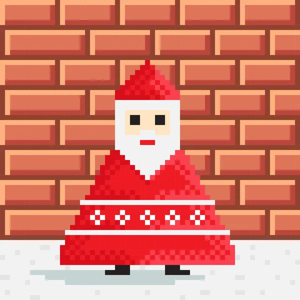 Kerstman Pixel Kunst Vectorfoto Kerstman Bakstenen Muur — Stockvector