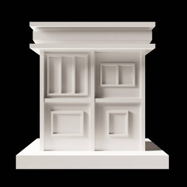 Beyaz bina ya da modern tarz 2 katlı ev modeli. Mimari, 3D görüntülemenin arkasındaki düşük yalan makinesi. 