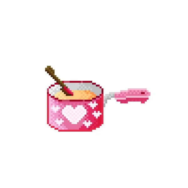 Pixel Art Soupe Pixel Art Pot Rose Illustration Vectorielle Alimentaire — Image vectorielle